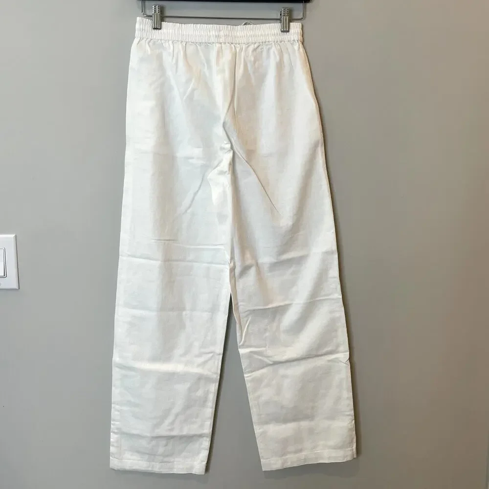 J.Crew Factory Linen Blend Slim Wide Leg Drawstring Pant Holiday CG402 White 2 - Picture 7 of 14